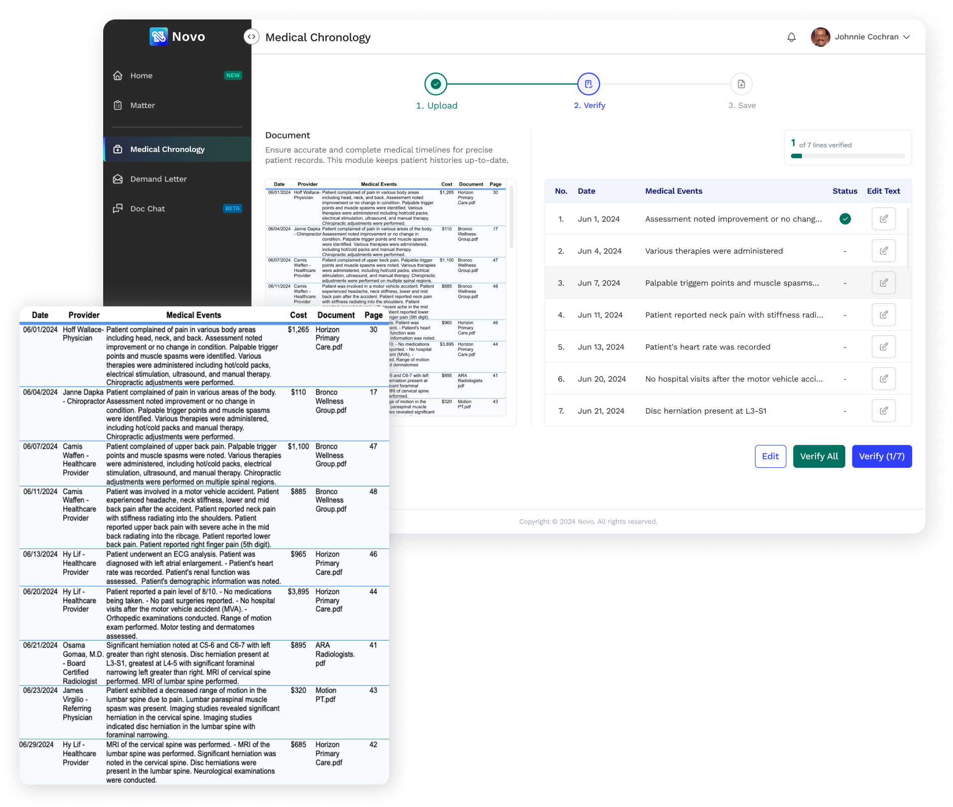 Generate a Medical Chronology